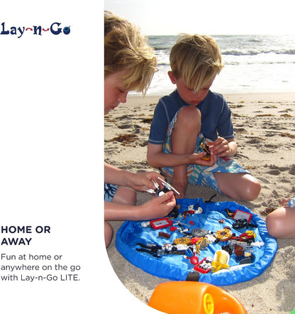 Layflat Portable Drawstring Cinch Storage Toy & Mini Figures Organizer & Play Mat, Mesh Pockets, Home & Travel, Kids & Toddlers Playdates, 2 Straps for Backpack, Durable, Machine Washable