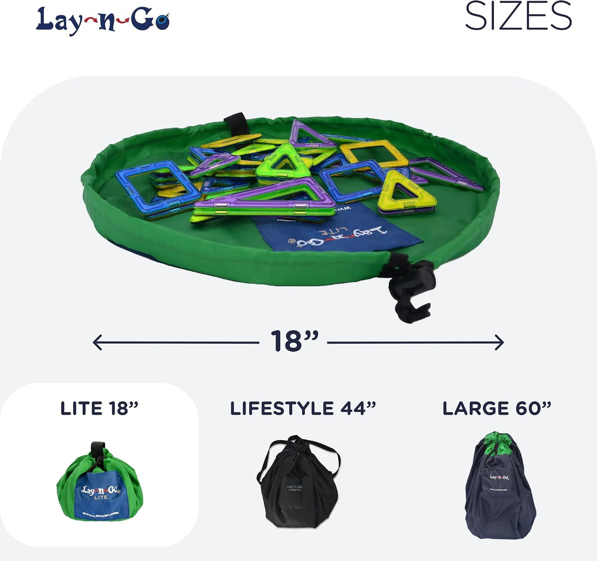 Layflat Portable Drawstring Cinch Storage Toy & Mini Figures Organizer & Play Mat, Mesh Pockets, Home & Travel, Kids & Toddlers Playdates, 2 Straps for Backpack, Durable, Machine Washable