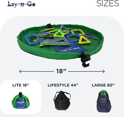 Layflat Portable Drawstring Cinch Storage Toy & Mini Figures Organizer & Play Mat, Mesh Pockets, Home & Travel, Kids & Toddlers Playdates, 2 Straps for Backpack, Durable, Machine Washable