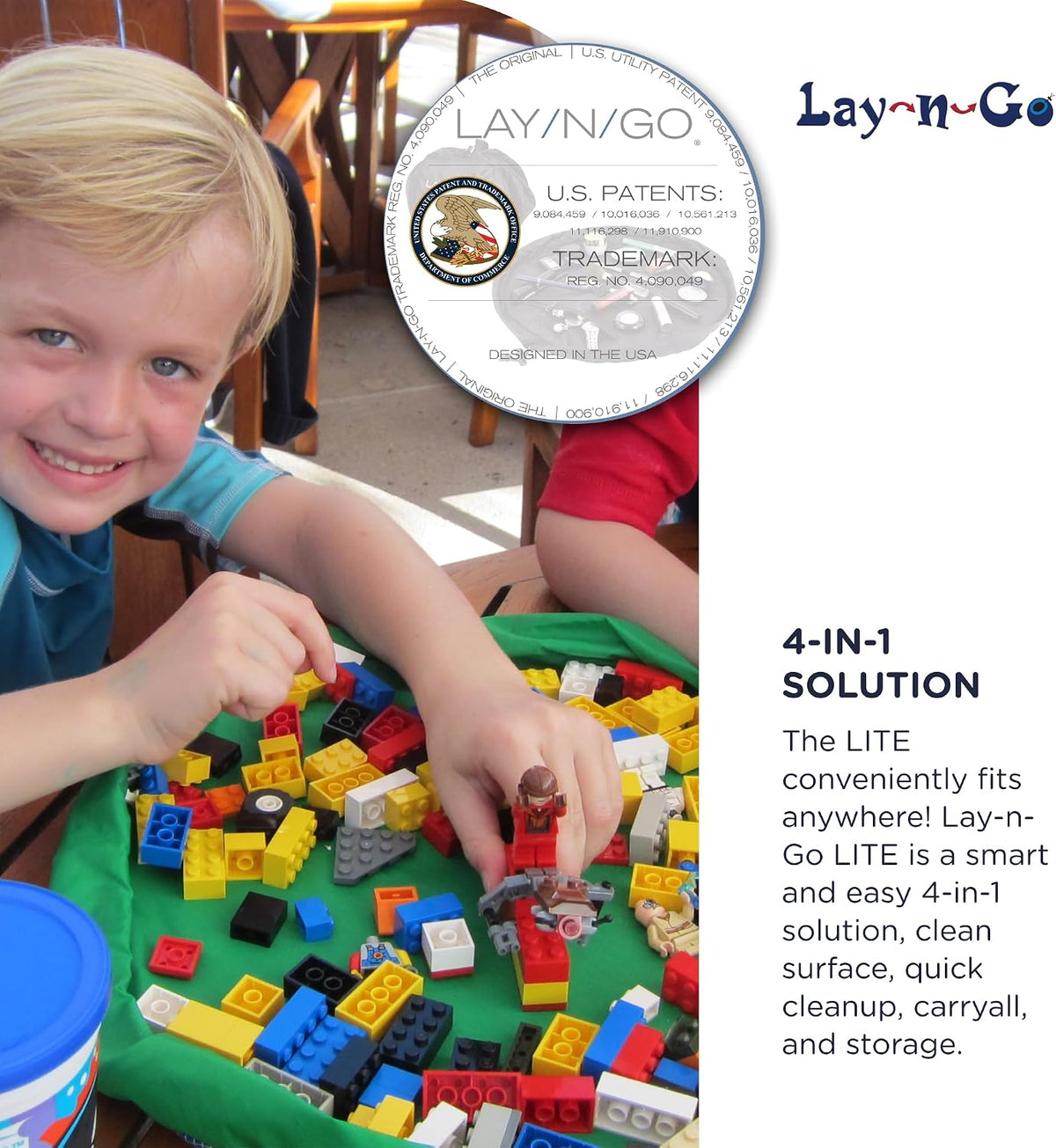 Layflat Portable Drawstring Cinch Storage Toy & Mini Figures Organizer & Play Mat, Mesh Pockets, Home & Travel, Kids & Toddlers Playdates, 2 Straps for Backpack, Durable, Machine Washable