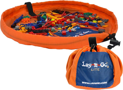 Layflat Portable Drawstring Cinch Storage Toy & Mini Figures Organizer & Play Mat, Mesh Pockets, Home & Travel, Kids & Toddlers Playdates, 2 Straps for Backpack, Durable, Machine Washable