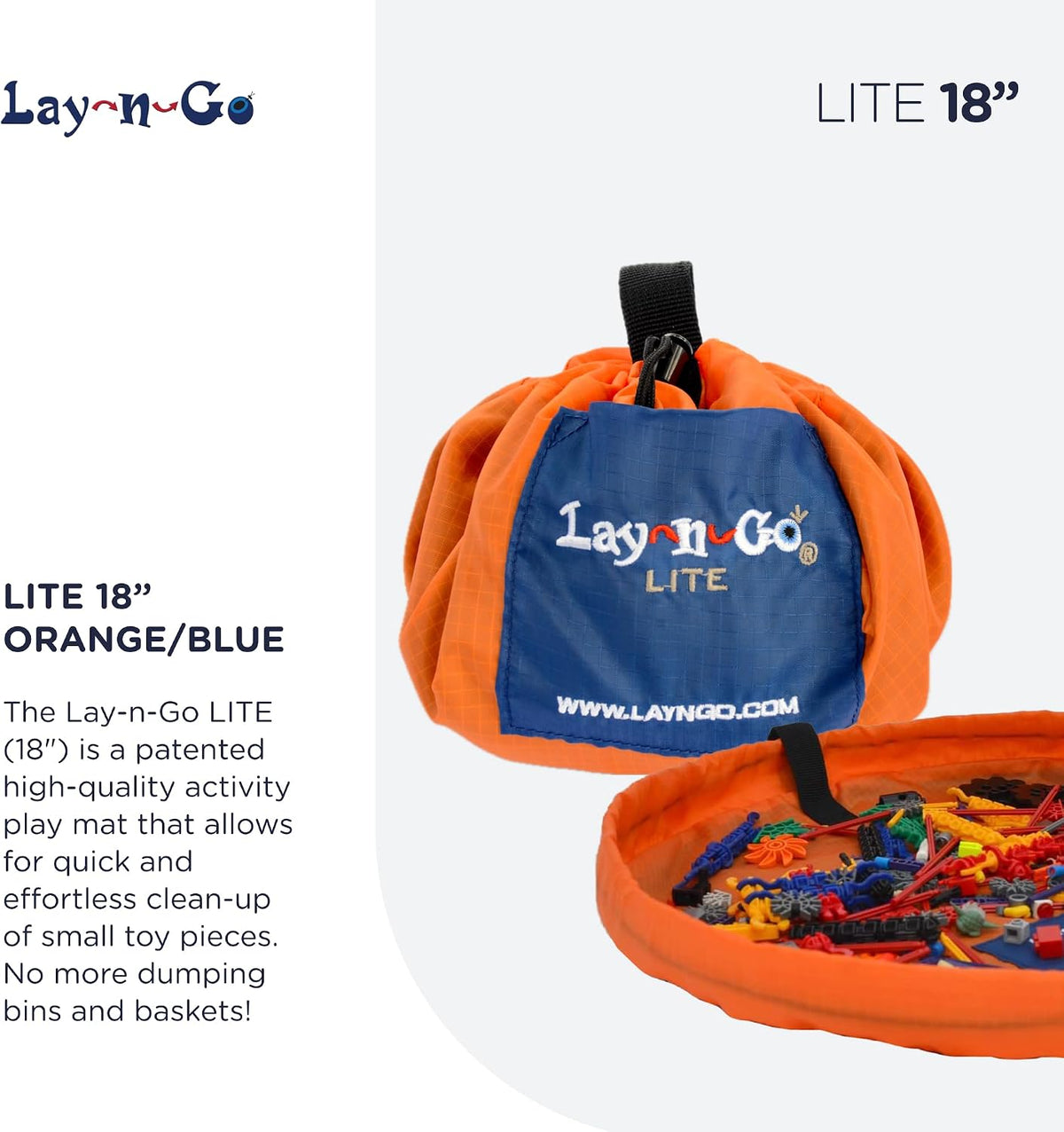 Layflat Portable Drawstring Cinch Storage Toy & Mini Figures Organizer & Play Mat, Mesh Pockets, Home & Travel, Kids & Toddlers Playdates, 2 Straps for Backpack, Durable, Machine Washable
