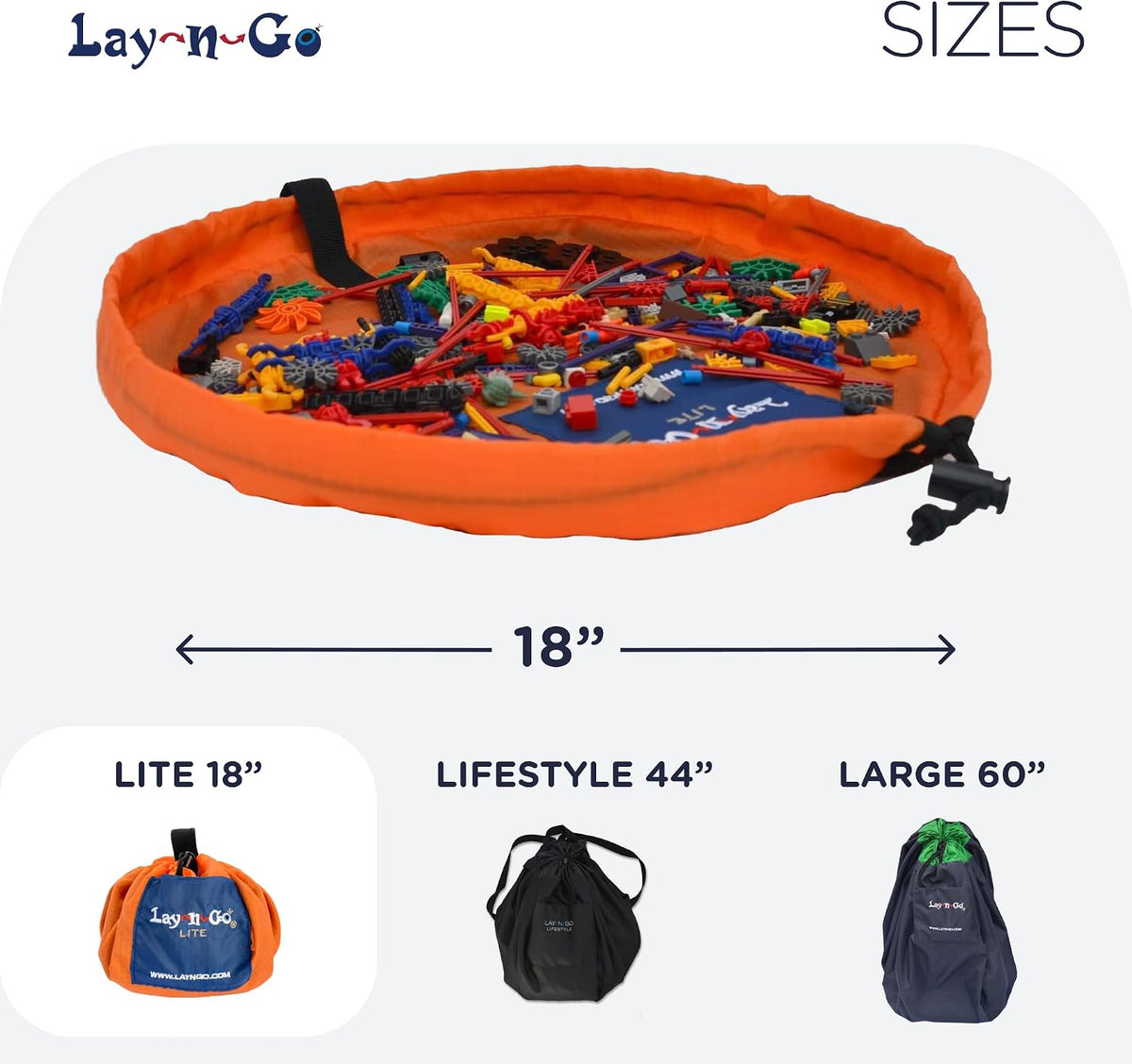 Layflat Portable Drawstring Cinch Storage Toy & Mini Figures Organizer & Play Mat, Mesh Pockets, Home & Travel, Kids & Toddlers Playdates, 2 Straps for Backpack, Durable, Machine Washable