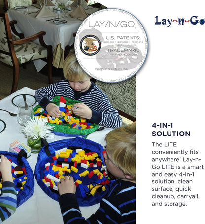 Layflat Portable Drawstring Cinch Storage Toy & Mini Figures Organizer & Play Mat, Mesh Pockets, Home & Travel, Kids & Toddlers Playdates, 2 Straps for Backpack, Durable, Machine Washable