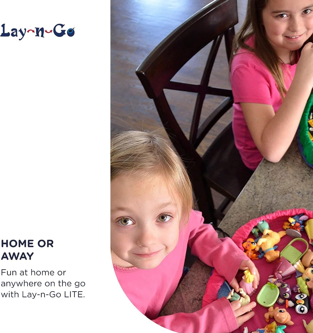 Layflat Portable Drawstring Cinch Storage Toy & Mini Figures Organizer & Play Mat, Mesh Pockets, Home & Travel, Kids & Toddlers Playdates, 2 Straps for Backpack, Durable, Machine Washable