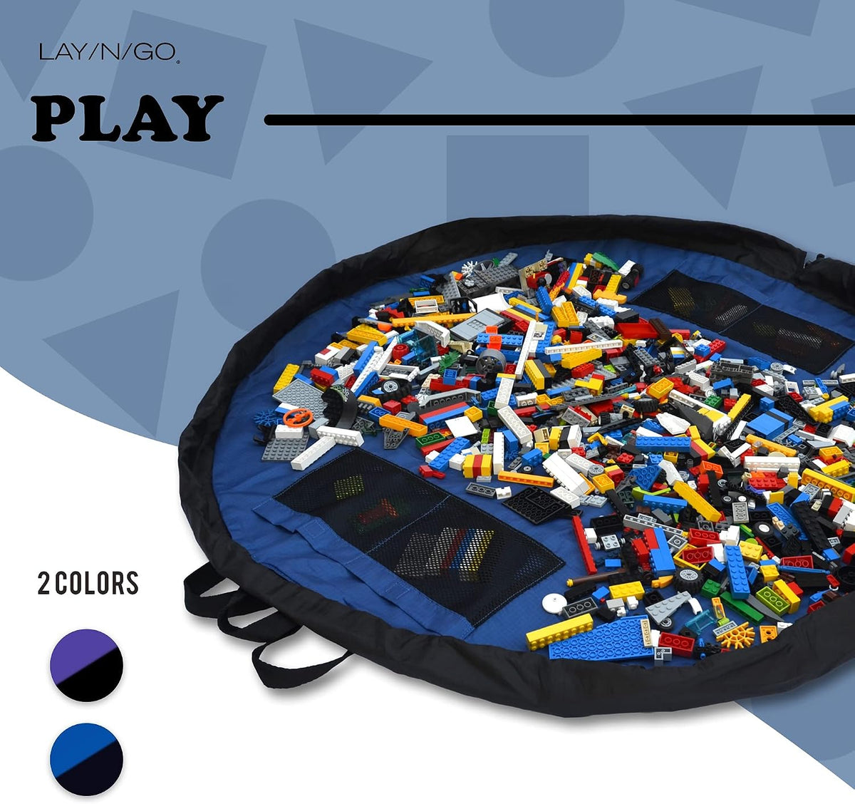 Layflat Portable Drawstring Cinch Storage Toy & Mini Figures Organizer & Play Mat, Mesh Pockets, Home & Travel, Kids & Toddlers Playdates, 2 Straps for Backpack, Durable, Machine Washable