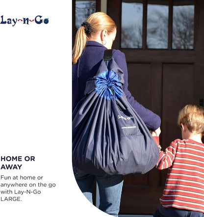 Layflat Portable Drawstring Cinch Storage Toy & Mini Figures Organizer & Play Mat, Mesh Pockets, Home & Travel, Kids & Toddlers Playdates, 2 Straps for Backpack, Durable, Machine Washable