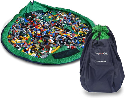 Layflat Portable Drawstring Cinch Storage Toy & Mini Figures Organizer & Play Mat, Mesh Pockets, Home & Travel, Kids & Toddlers Playdates, 2 Straps for Backpack, Durable, Machine Washable