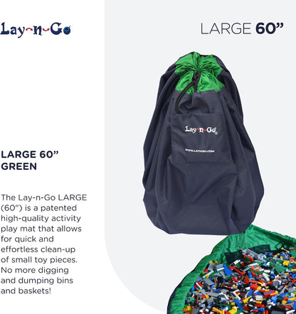 Layflat Portable Drawstring Cinch Storage Toy & Mini Figures Organizer & Play Mat, Mesh Pockets, Home & Travel, Kids & Toddlers Playdates, 2 Straps for Backpack, Durable, Machine Washable