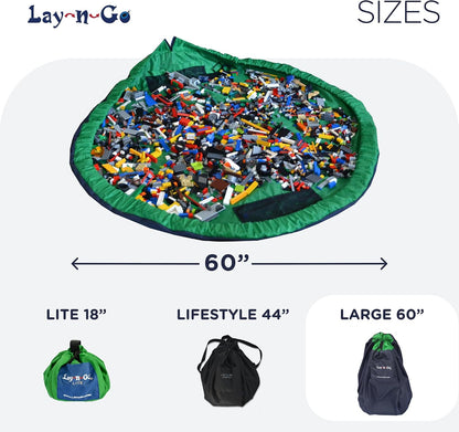 Layflat Portable Drawstring Cinch Storage Toy & Mini Figures Organizer & Play Mat, Mesh Pockets, Home & Travel, Kids & Toddlers Playdates, 2 Straps for Backpack, Durable, Machine Washable
