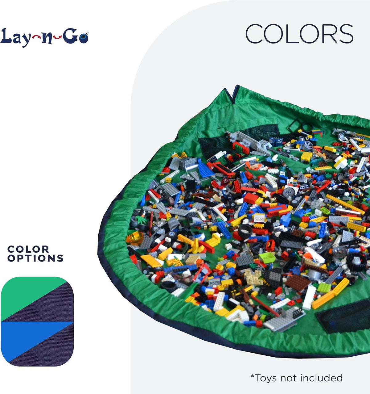 Layflat Portable Drawstring Cinch Storage Toy & Mini Figures Organizer & Play Mat, Mesh Pockets, Home & Travel, Kids & Toddlers Playdates, 2 Straps for Backpack, Durable, Machine Washable