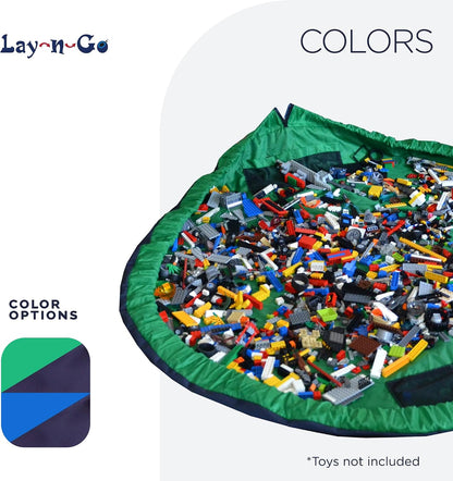 Layflat Portable Drawstring Cinch Storage Toy & Mini Figures Organizer & Play Mat, Mesh Pockets, Home & Travel, Kids & Toddlers Playdates, 2 Straps for Backpack, Durable, Machine Washable