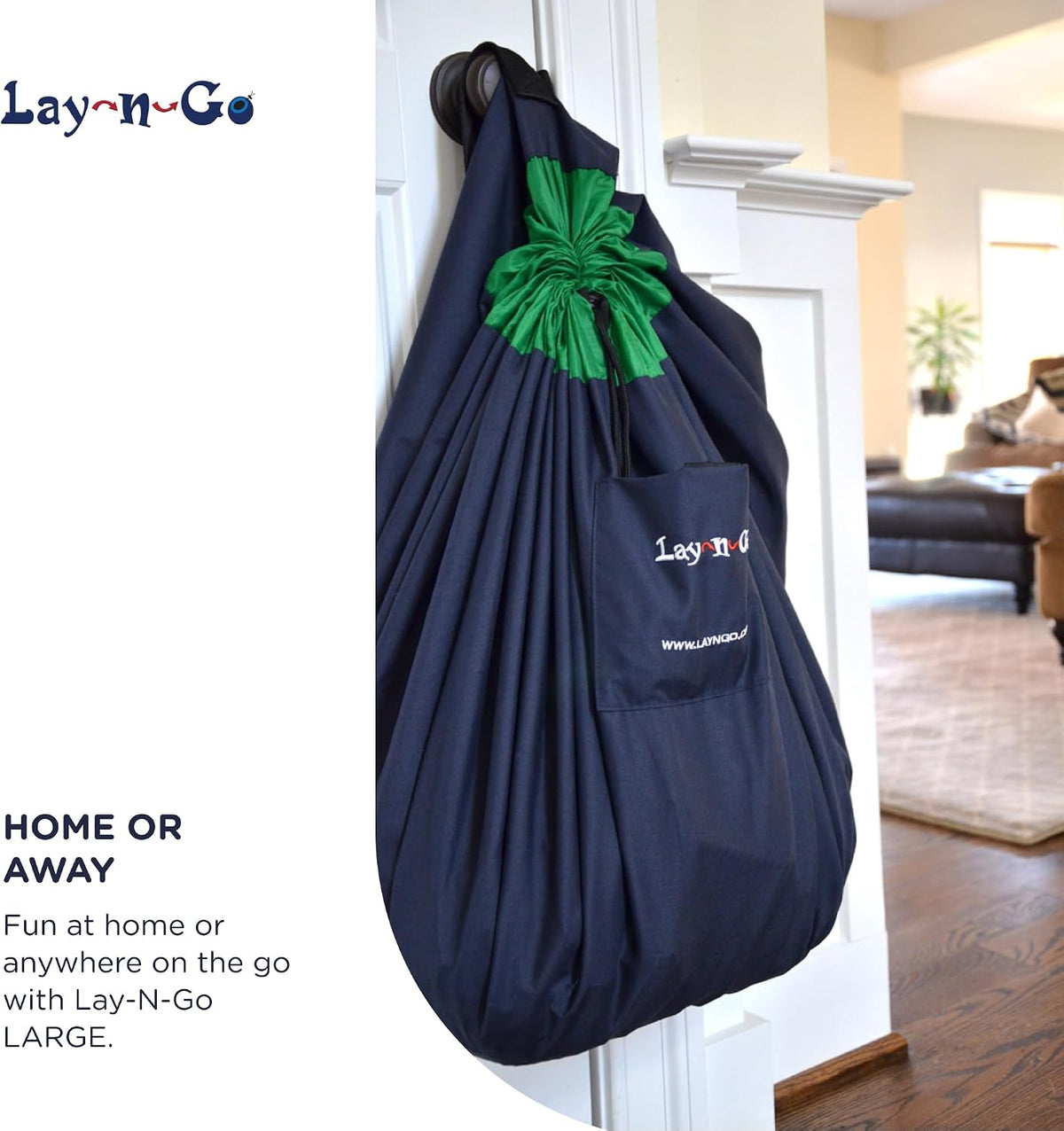 Layflat Portable Drawstring Cinch Storage Toy & Mini Figures Organizer & Play Mat, Mesh Pockets, Home & Travel, Kids & Toddlers Playdates, 2 Straps for Backpack, Durable, Machine Washable