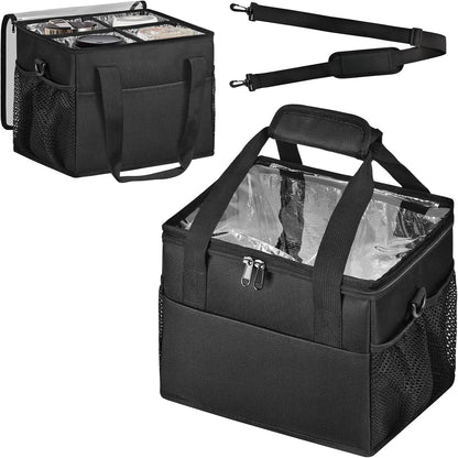 Reusable 4-Cup Drink Carrier-Leakproof Tote with Adjustable Dividers | Adjustable dividers keep cups secure. Shoulder strap, folds flat. Ideal for hot/cold drinks, delivery, travel.