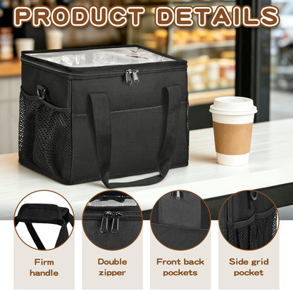 Reusable 4-Cup Drink Carrier-Leakproof Tote with Adjustable Dividers | Adjustable dividers keep cups secure. Shoulder strap, folds flat. Ideal for hot/cold drinks, delivery, travel.