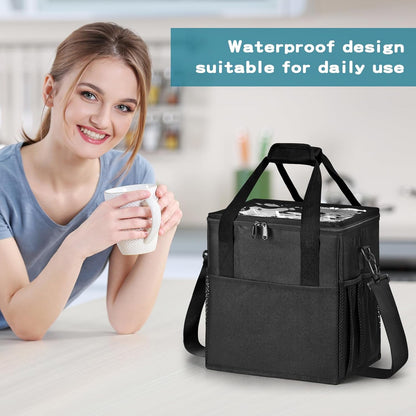 Reusable 4-Cup Drink Carrier-Leakproof Tote with Adjustable Dividers | Adjustable dividers keep cups secure. Shoulder strap, folds flat. Ideal for hot/cold drinks, delivery, travel.