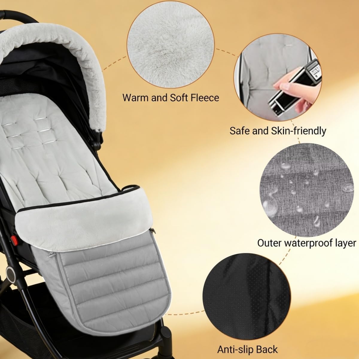 2 in 1 Baby Stroller Cushion Bunting Bag Removable Windproof Footmuff Toddler Warm Pushchair Seat Mat Cushion Outdoor Thicken Cushion Kids Warm Leg Protector Bag Stroller Liner