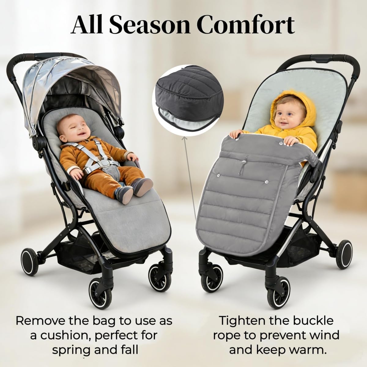 2 in 1 Baby Stroller Cushion Bunting Bag Removable Windproof Footmuff Toddler Warm Pushchair Seat Mat Cushion Outdoor Thicken Cushion Kids Warm Leg Protector Bag Stroller Liner