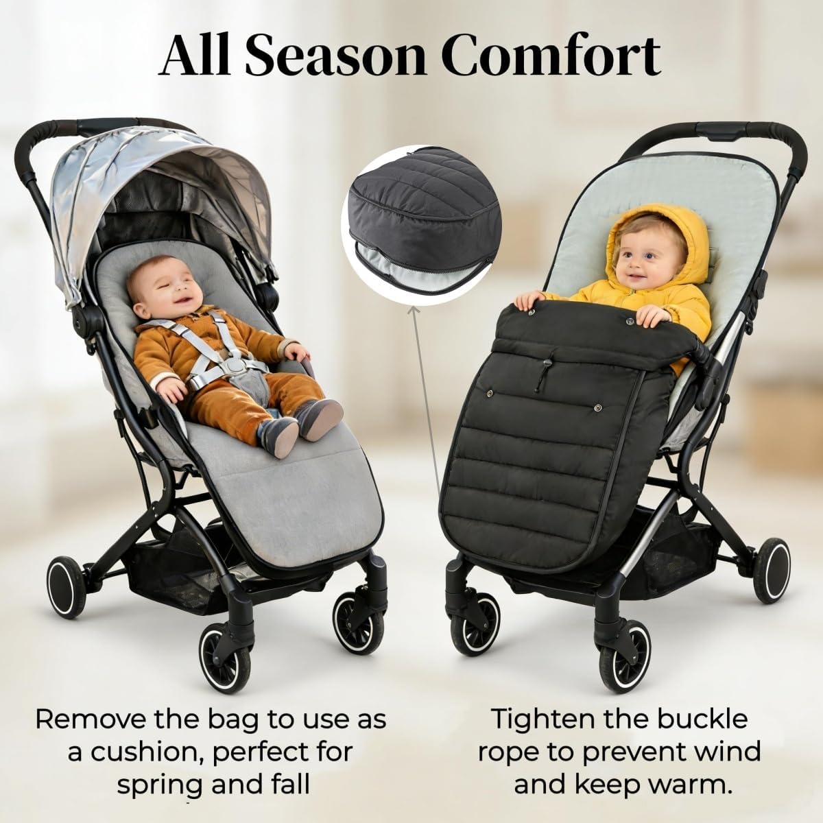 2 in 1 Baby Stroller Cushion Bunting Bag Removable Windproof Footmuff Toddler Warm Pushchair Seat Mat Cushion Outdoor Thicken Cushion Kids Warm Leg Protector Bag Stroller Liner