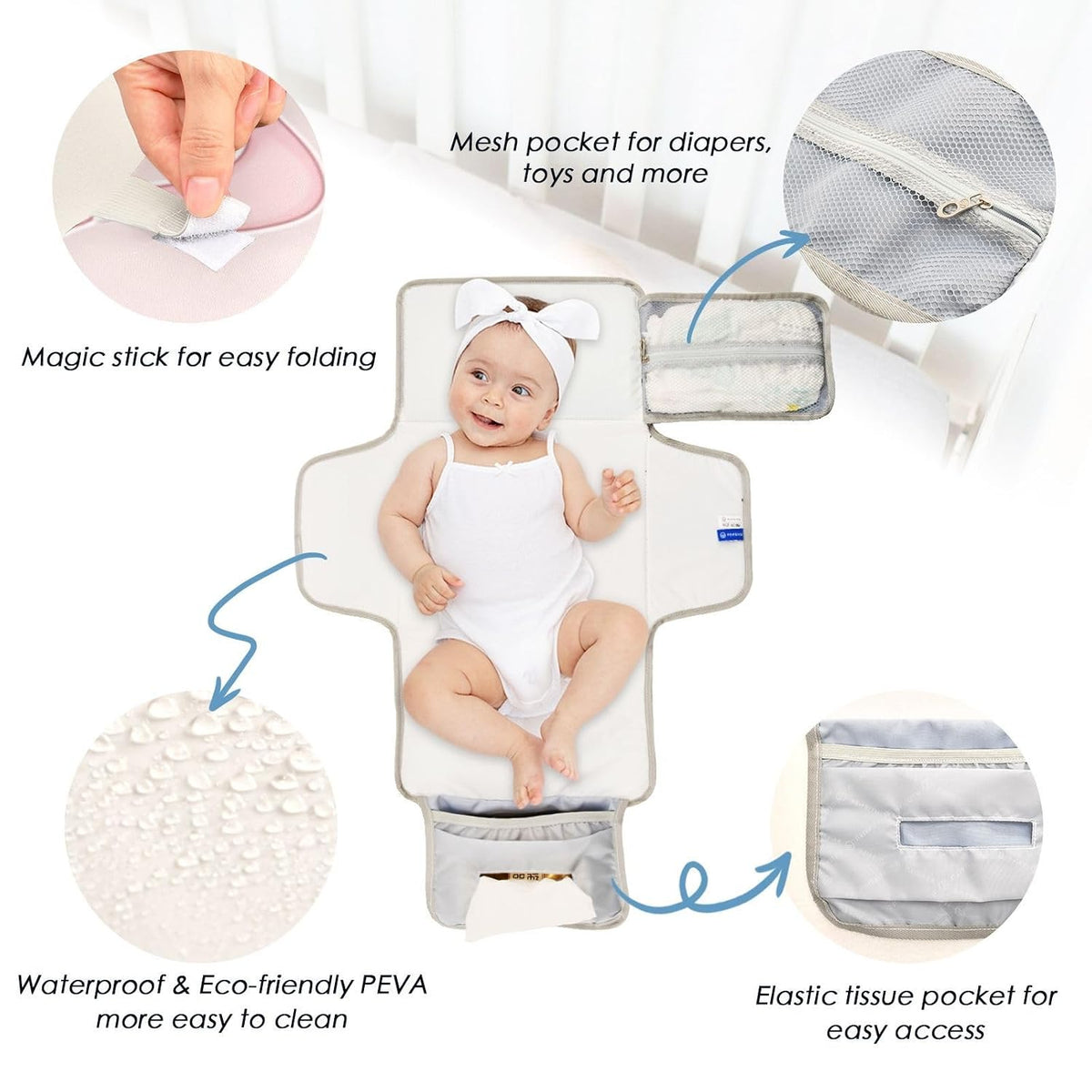 Bows Portable Diaper Changing Pad Waterproof Changing Pads