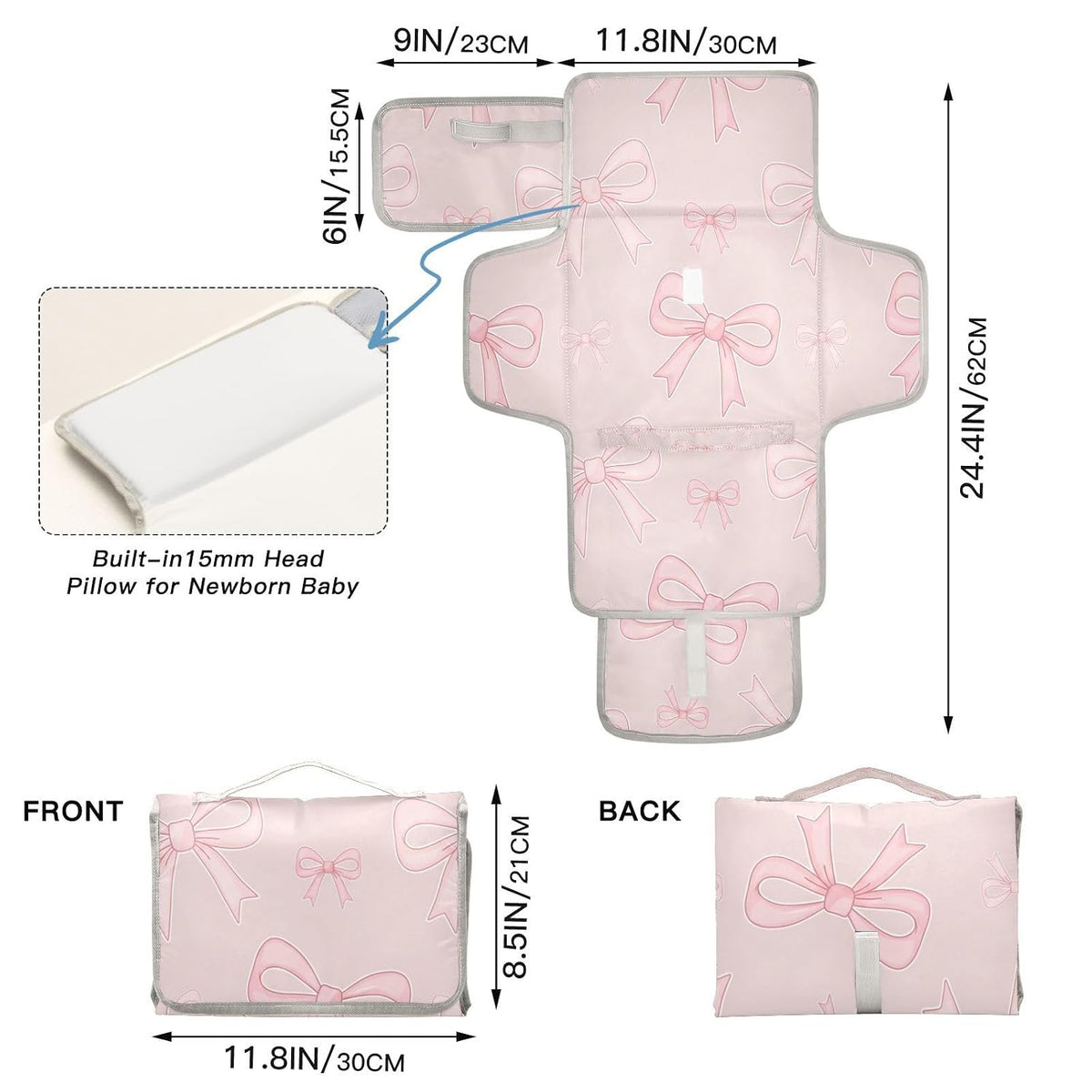 Bows Portable Diaper Changing Pad Waterproof Changing Pads