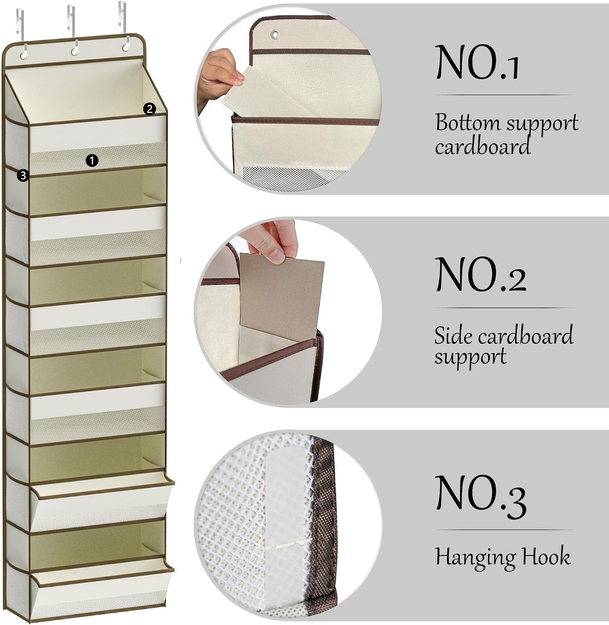 Over Door Organizer, Nursery Closet Cabinet Baby Storage, Over The Door Hat Rack, 6 Pockets and 2 Grid File Pockets Hanging Storage Boxes,55 lbs. Weight Capacity, 1-Pack