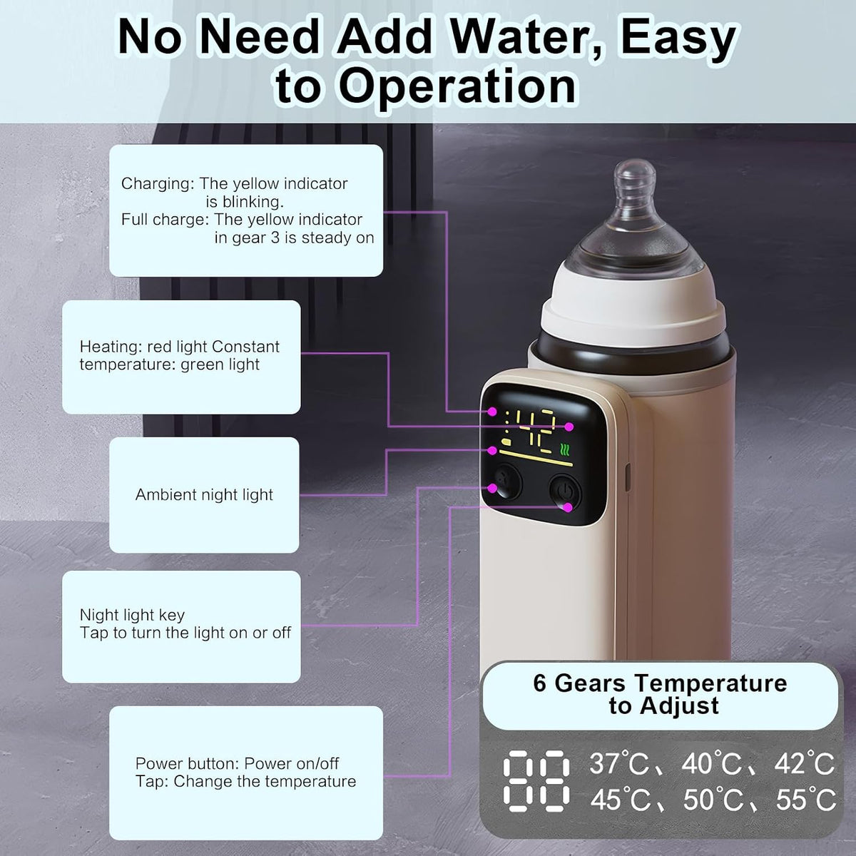 Portable Bottle Warmer for Travel - Baby Bottle Warmers with LED Display and Flashlight, Bottle Warmers with 6-Temp Control, Bottle Warmer On The Go, Fast Night Feeding Milk Warmers for Newborn