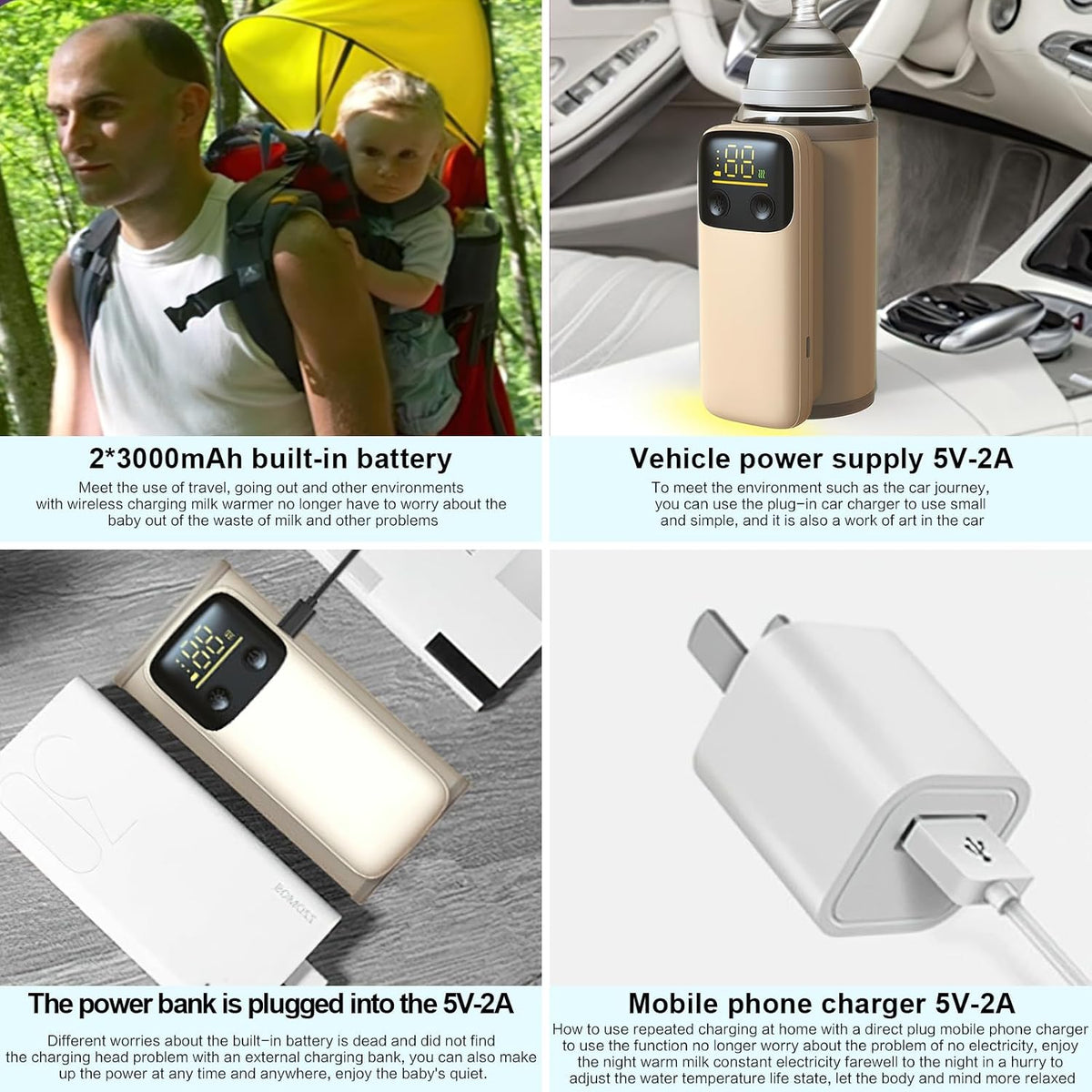Portable Bottle Warmer for Travel - Baby Bottle Warmers with LED Display and Flashlight, Bottle Warmers with 6-Temp Control, Bottle Warmer On The Go, Fast Night Feeding Milk Warmers for Newborn