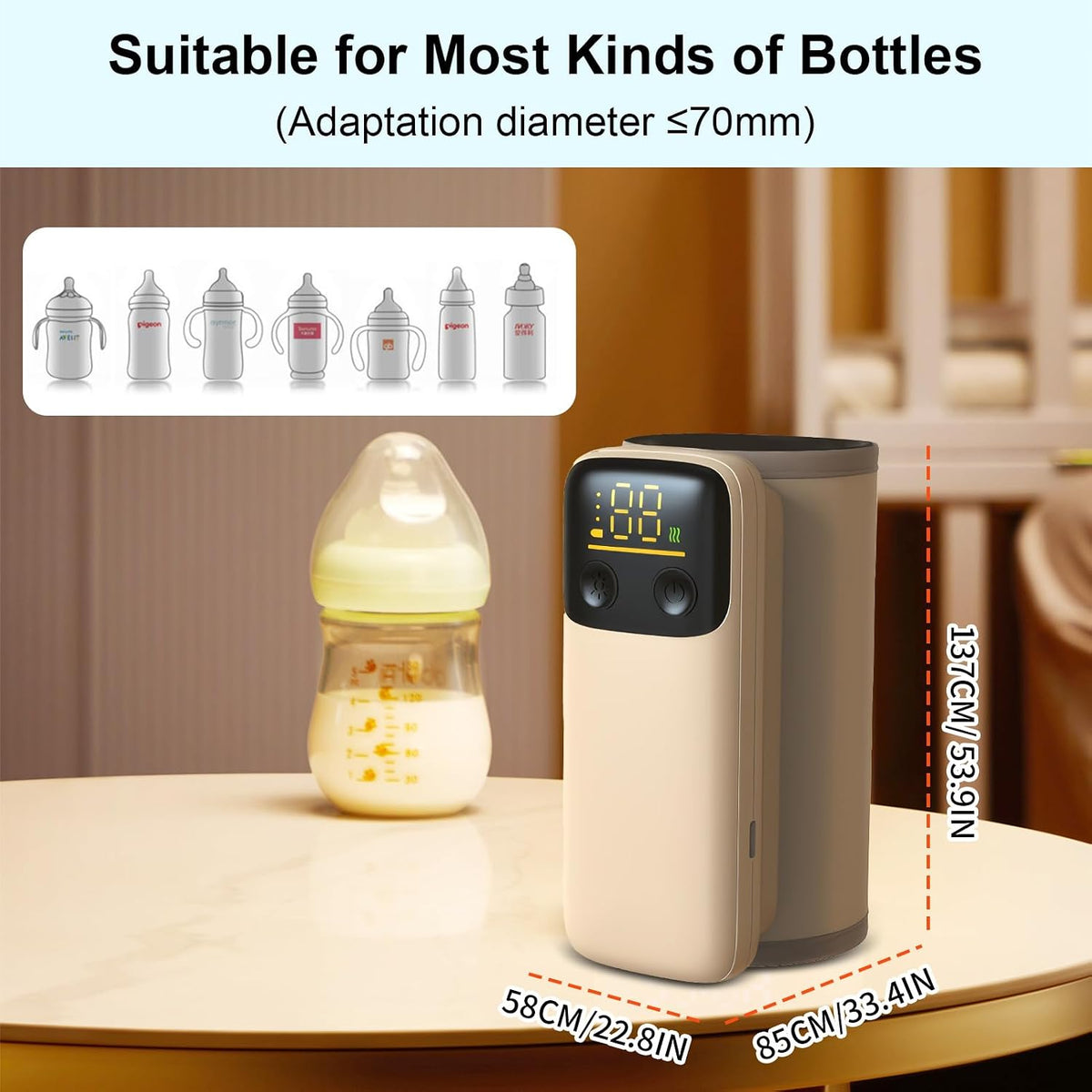 Portable Bottle Warmer for Travel - Baby Bottle Warmers with LED Display and Flashlight, Bottle Warmers with 6-Temp Control, Bottle Warmer On The Go, Fast Night Feeding Milk Warmers for Newborn