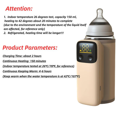 Portable Bottle Warmer for Travel - Baby Bottle Warmers with LED Display and Flashlight, Bottle Warmers with 6-Temp Control, Bottle Warmer On The Go, Fast Night Feeding Milk Warmers for Newborn