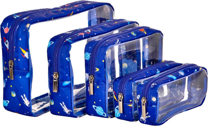 TSA Approved 5-Piece Diaper Bag Organizer Pouch Set Clear Waterproof TPU Kids Toiletry Storage Set Travel Packing Clutch Cube Bags for Baby Nursing(Dinosour)