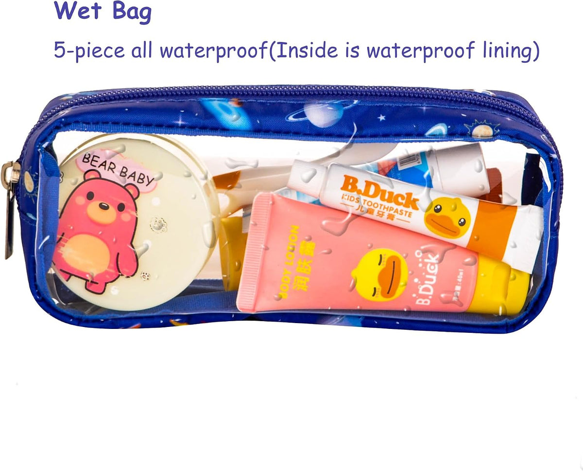 TSA Approved 5-Piece Diaper Bag Organizer Pouch Set Clear Waterproof TPU Kids Toiletry Storage Set Travel Packing Clutch Cube Bags for Baby Nursing(Dinosour)