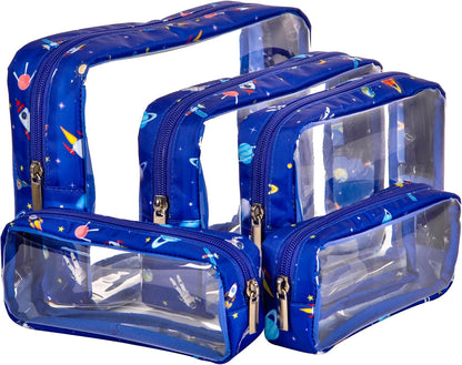 TSA Approved 5-Piece Diaper Bag Organizer Pouch Set Clear Waterproof TPU Kids Toiletry Storage Set Travel Packing Clutch Cube Bags for Baby Nursing(Dinosour)