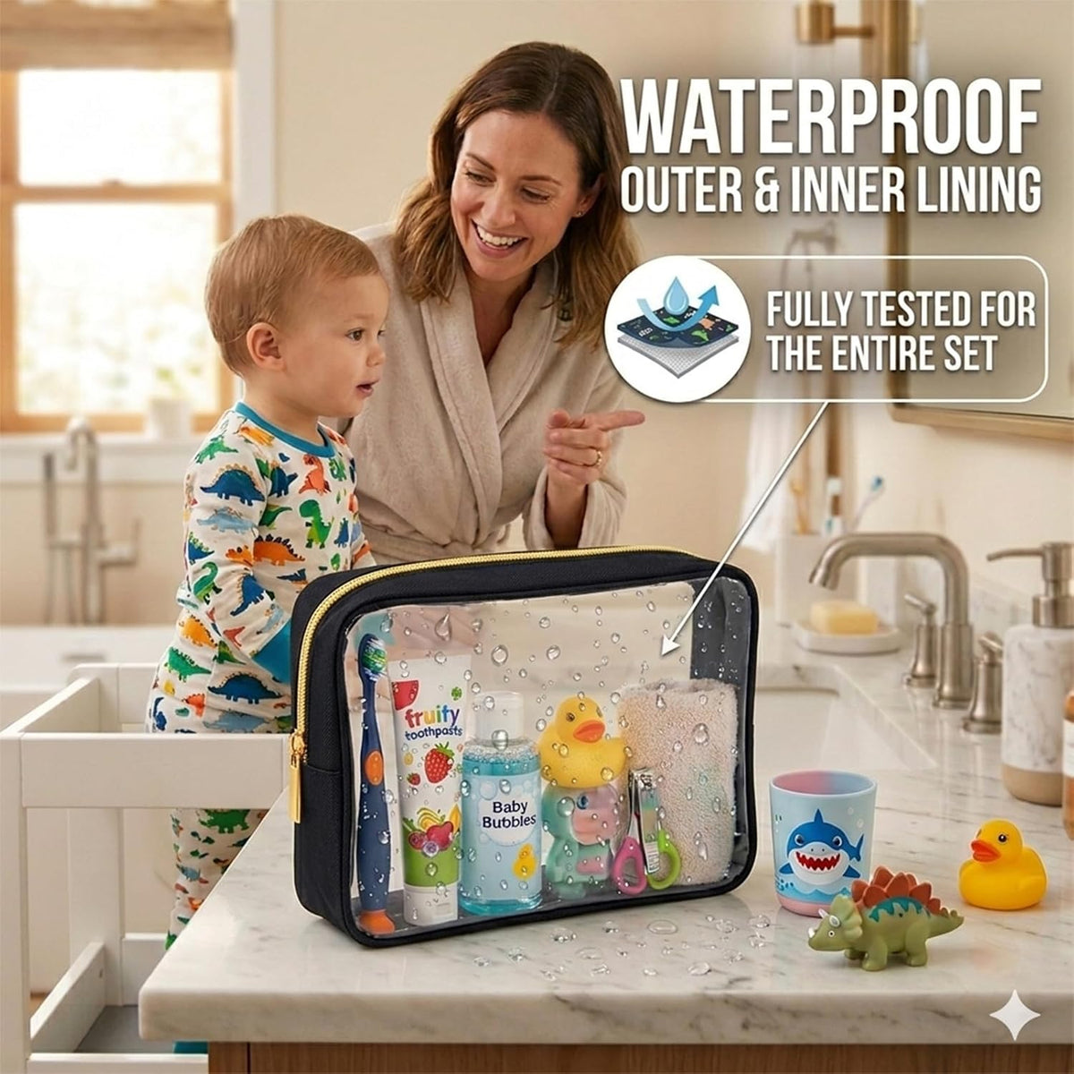 TSA Approved 5-Piece Diaper Bag Organizer Pouch Set Clear Waterproof TPU Kids Toiletry Storage Set Travel Packing Clutch Cube Bags for Baby Nursing(Dinosour)