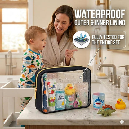 TSA Approved 5-Piece Diaper Bag Organizer Pouch Set Clear Waterproof TPU Kids Toiletry Storage Set Travel Packing Clutch Cube Bags for Baby Nursing(Dinosour)