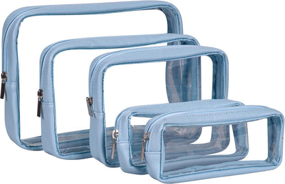 TSA Approved 5-Piece Diaper Bag Organizer Pouch Set Clear Waterproof TPU Kids Toiletry Storage Set Travel Packing Clutch Cube Bags for Baby Nursing(Dinosour)