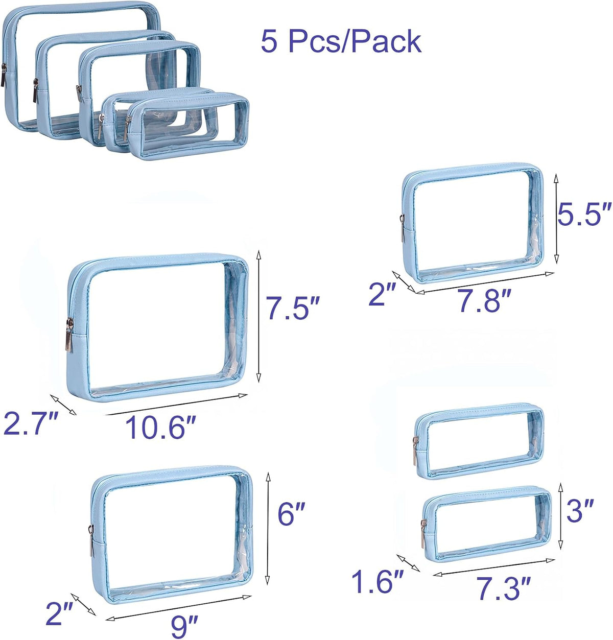 TSA Approved 5-Piece Diaper Bag Organizer Pouch Set Clear Waterproof TPU Kids Toiletry Storage Set Travel Packing Clutch Cube Bags for Baby Nursing(Dinosour)