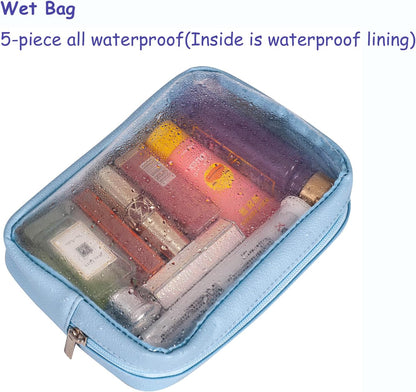 TSA Approved 5-Piece Diaper Bag Organizer Pouch Set Clear Waterproof TPU Kids Toiletry Storage Set Travel Packing Clutch Cube Bags for Baby Nursing(Dinosour)