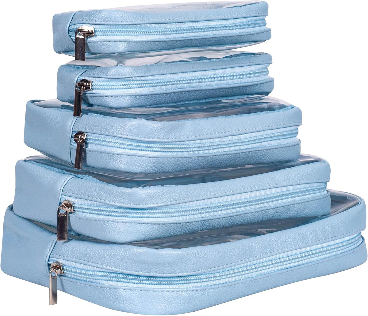 TSA Approved 5-Piece Diaper Bag Organizer Pouch Set Clear Waterproof TPU Kids Toiletry Storage Set Travel Packing Clutch Cube Bags for Baby Nursing(Dinosour)