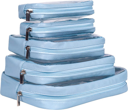 TSA Approved 5-Piece Diaper Bag Organizer Pouch Set Clear Waterproof TPU Kids Toiletry Storage Set Travel Packing Clutch Cube Bags for Baby Nursing(Dinosour)