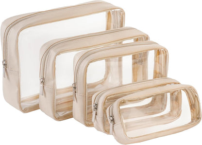 TSA Approved 5-Piece Diaper Bag Organizer Pouch Set Clear Waterproof TPU Kids Toiletry Storage Set Travel Packing Clutch Cube Bags for Baby Nursing(Dinosour)