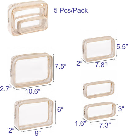 TSA Approved 5-Piece Diaper Bag Organizer Pouch Set Clear Waterproof TPU Kids Toiletry Storage Set Travel Packing Clutch Cube Bags for Baby Nursing(Dinosour)