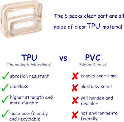 TSA Approved 5-Piece Diaper Bag Organizer Pouch Set Clear Waterproof TPU Kids Toiletry Storage Set Travel Packing Clutch Cube Bags for Baby Nursing(Dinosour)