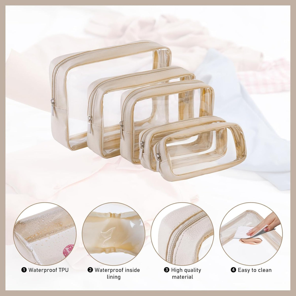 TSA Approved 5-Piece Diaper Bag Organizer Pouch Set Clear Waterproof TPU Kids Toiletry Storage Set Travel Packing Clutch Cube Bags for Baby Nursing(Dinosour)