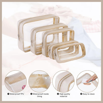 TSA Approved 5-Piece Diaper Bag Organizer Pouch Set Clear Waterproof TPU Kids Toiletry Storage Set Travel Packing Clutch Cube Bags for Baby Nursing(Dinosour)