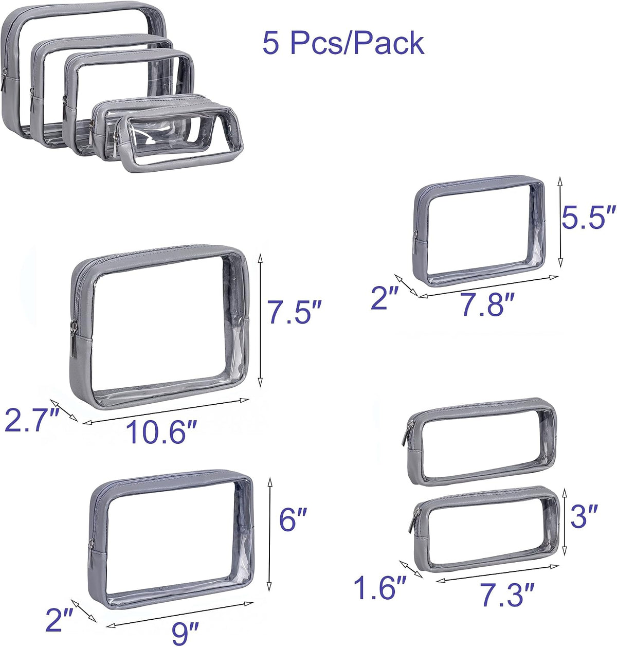 TSA Approved 5-Piece Diaper Bag Organizer Pouch Set Clear Waterproof TPU Kids Toiletry Storage Set Travel Packing Clutch Cube Bags for Baby Nursing(Dinosour)