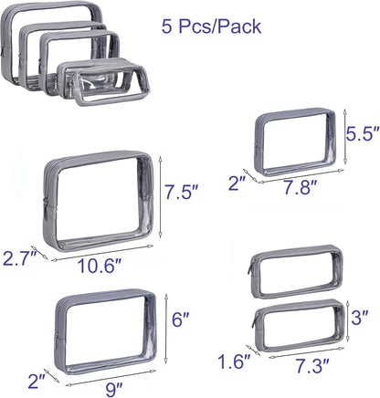 TSA Approved 5-Piece Diaper Bag Organizer Pouch Set Clear Waterproof TPU Kids Toiletry Storage Set Travel Packing Clutch Cube Bags for Baby Nursing(Dinosour)