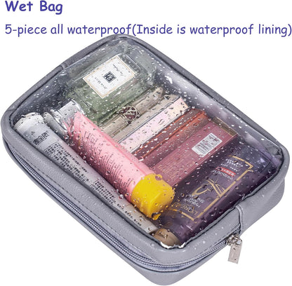 TSA Approved 5-Piece Diaper Bag Organizer Pouch Set Clear Waterproof TPU Kids Toiletry Storage Set Travel Packing Clutch Cube Bags for Baby Nursing(Dinosour)