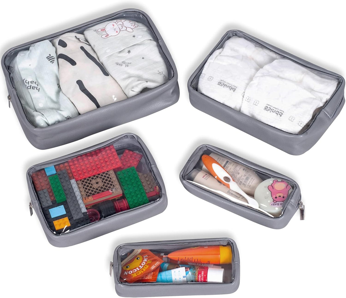 TSA Approved 5-Piece Diaper Bag Organizer Pouch Set Clear Waterproof TPU Kids Toiletry Storage Set Travel Packing Clutch Cube Bags for Baby Nursing(Dinosour)