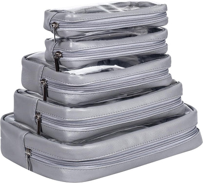 TSA Approved 5-Piece Diaper Bag Organizer Pouch Set Clear Waterproof TPU Kids Toiletry Storage Set Travel Packing Clutch Cube Bags for Baby Nursing(Dinosour)